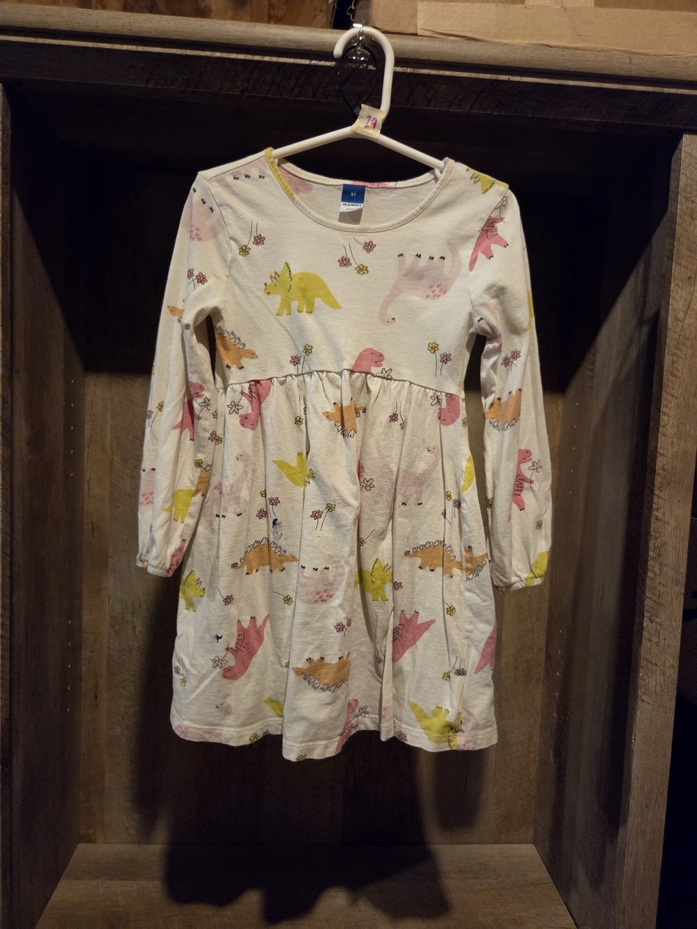 Old Navy Long-Sleeve Dinosaur Print Dress in Pink and Yellow